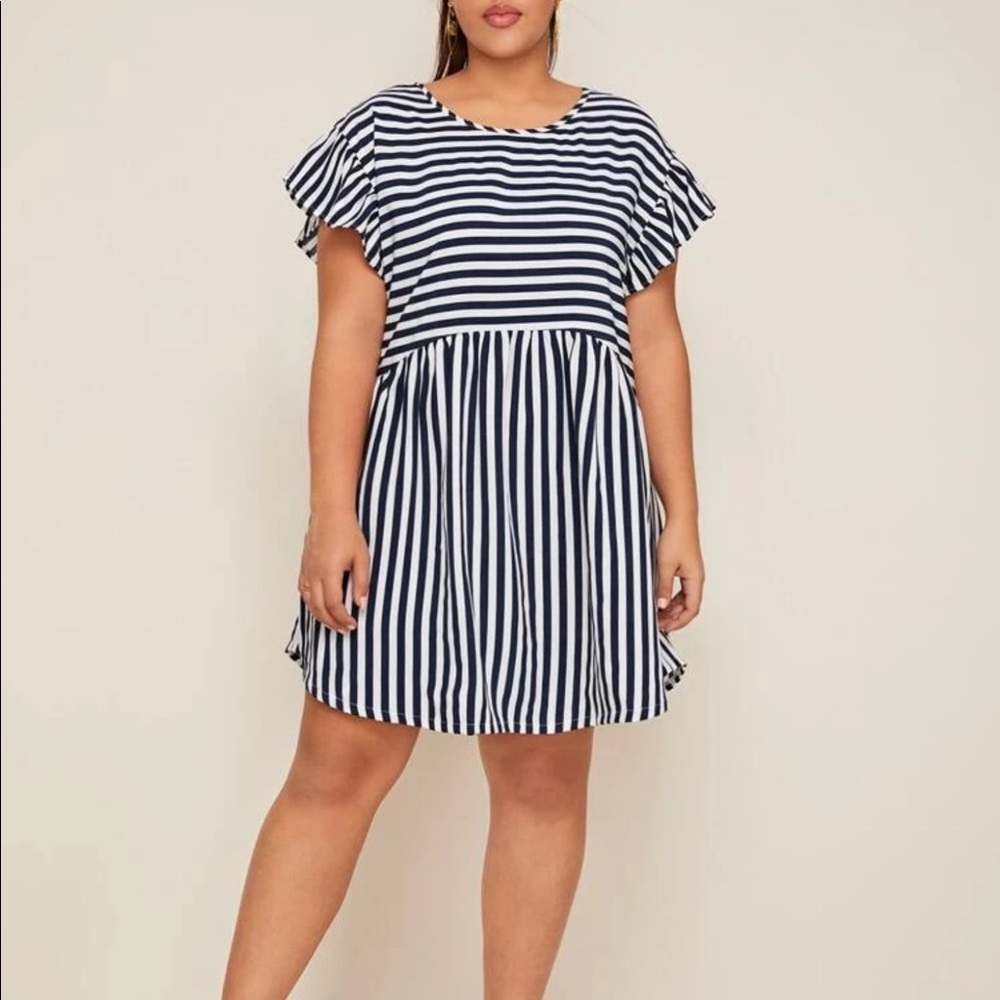 Navy and white striped dress
